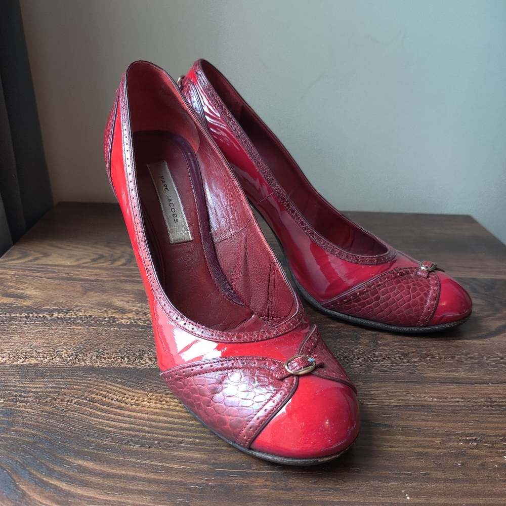 Marc Jacobs Red Patent Leather Pumps Heels 10 / 41.5 - Picture 5 of 15